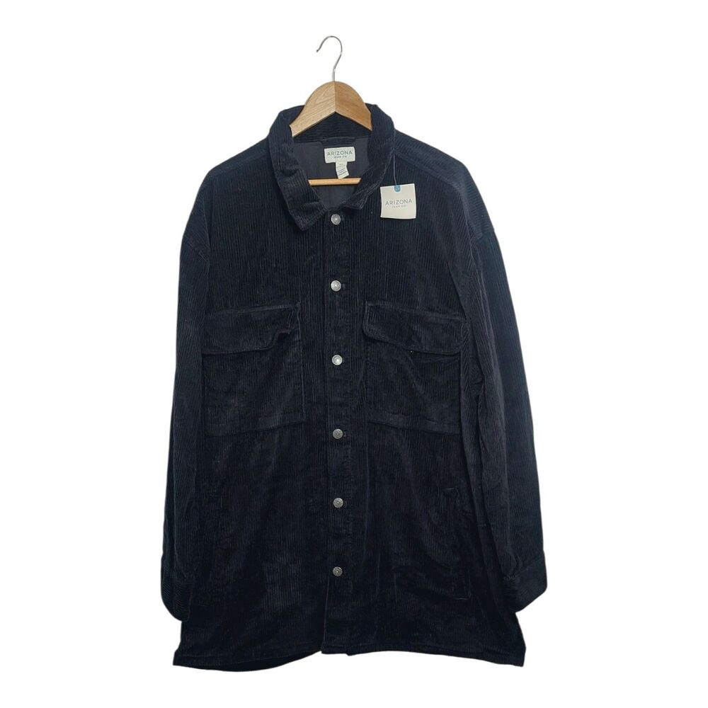 Arizona Men's Big and Tall Shirt Jacket Black Size 3XL Cotton Button Down